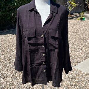 NWT Divided H&M Blouse Black  Buttons Front Viscos  Size 8